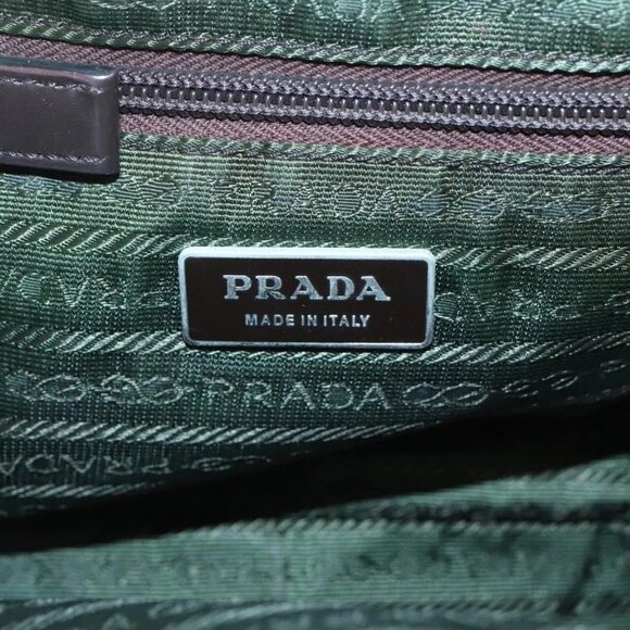PRADA Shoulder Bag Canvas Leather Brown Silver Auth bs26588 - Picture 10 of 16